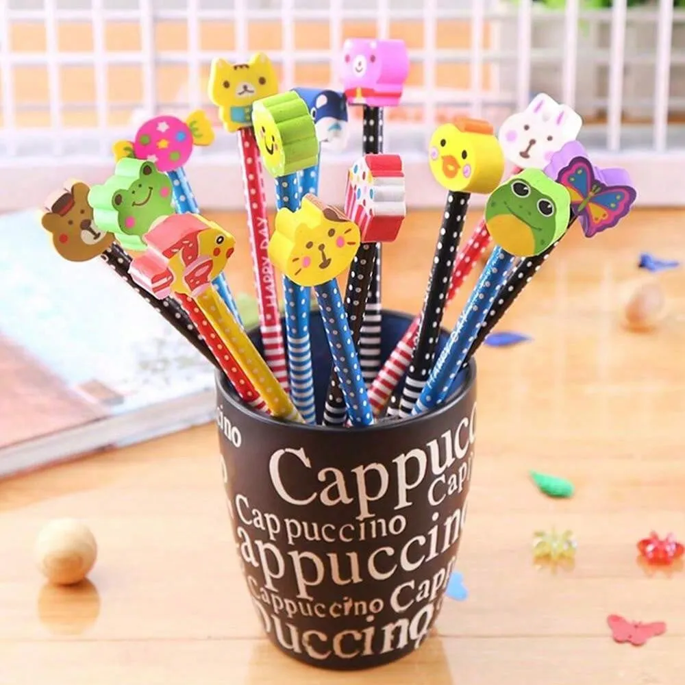 10/5pcs Creative Random Cartoon Eraser Pencil Learning Supplies Writing Pens