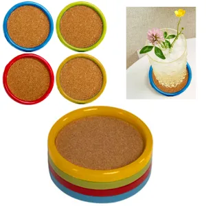 4 Pc Round Cork Circle Coasters Mats Cup Bar Home Drink Beverage Crafts Colors