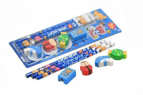 7 pieces Stationery Set (Pencils, Erasers & Sharpener)