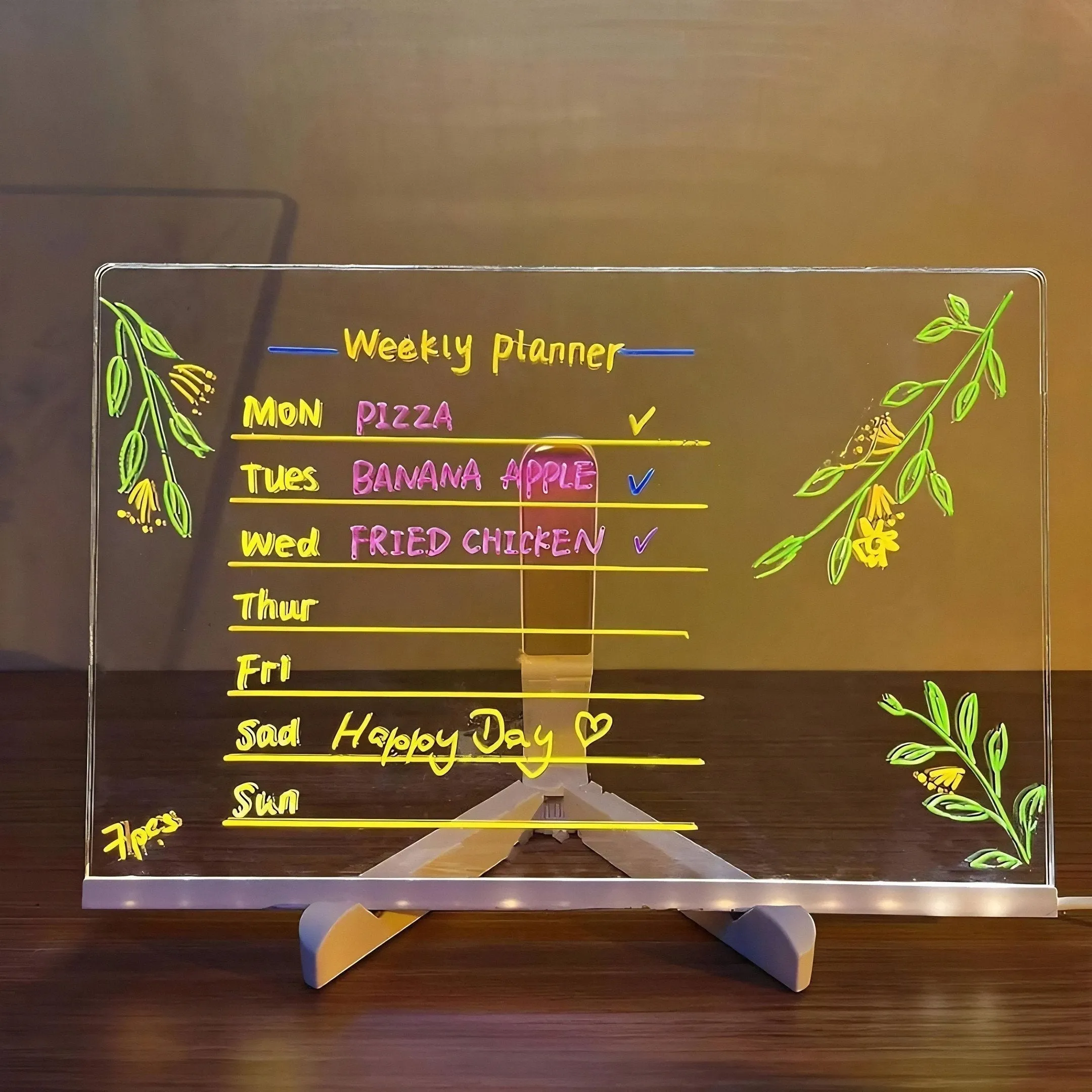 Creative Rewritable Acrylic LED Message Board  (come with 7 Pens)