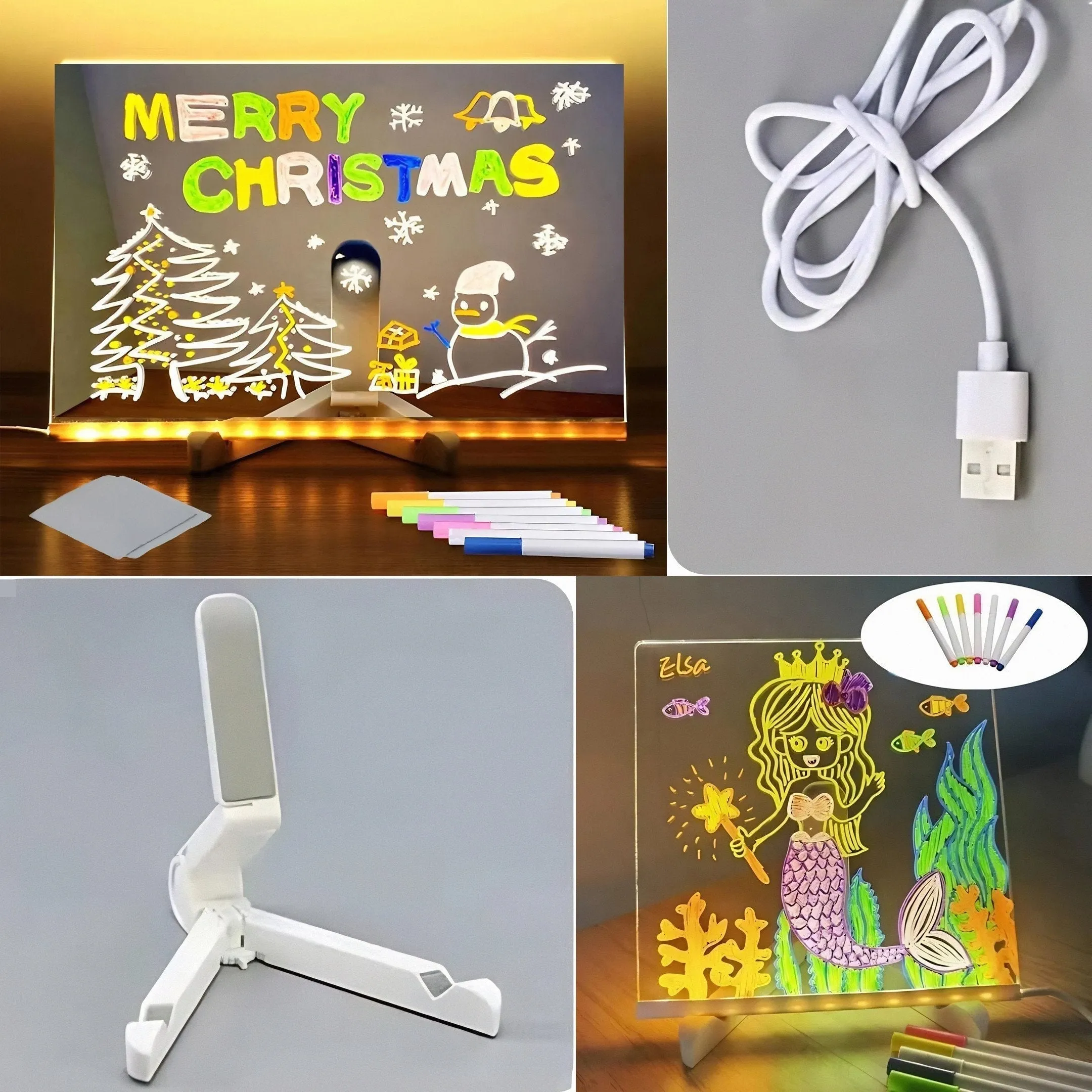 Creative Rewritable Acrylic LED Message Board  (come with 7 Pens)