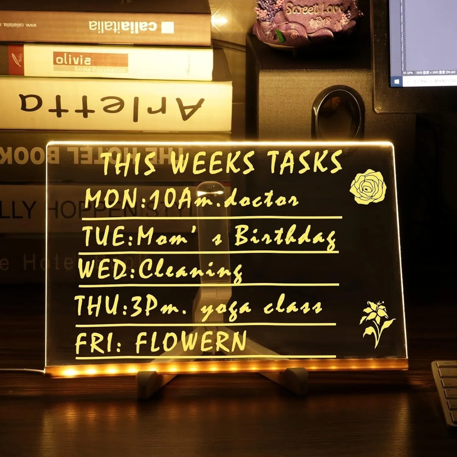 Creative Rewritable Acrylic LED Message Board  (come with 7 Pens)