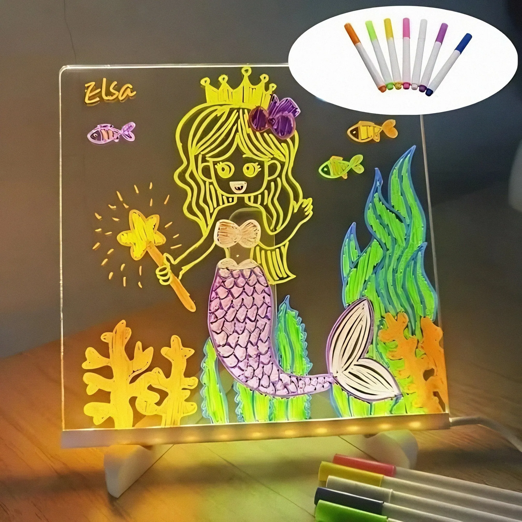 Creative Rewritable Acrylic LED Message Board  (come with 7 Pens)