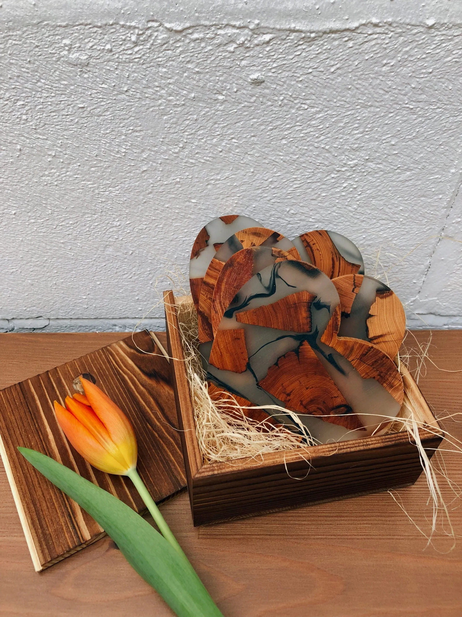 Gohobi Heart Wooden Resin Coaster (11cm)