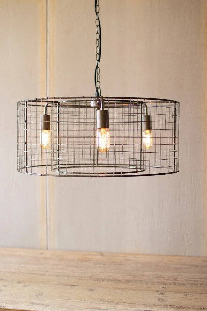 Kalalou Double Barrel Wire Mesh Hanging Pendant Light
