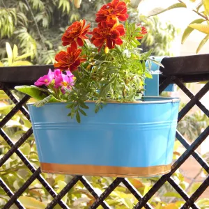 Oval Blue/Gold 12" Balcony Railing Planter