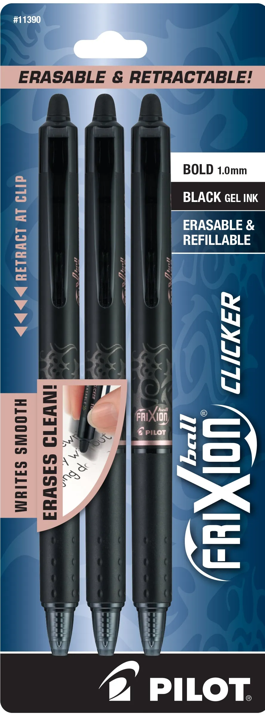 Pilot Frixion Clicker Erasable Gel Ink Pen 3pk Black 1.0mm