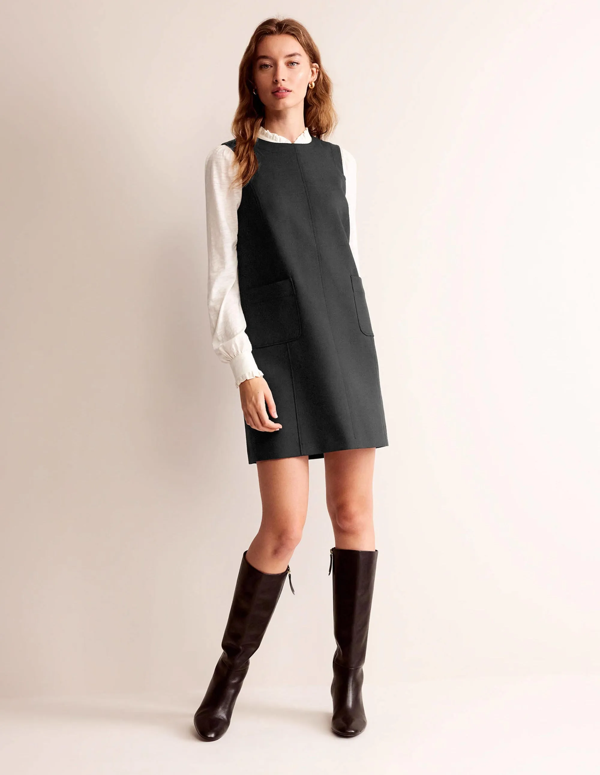Pocket Detail Mini Shift Dress-Black