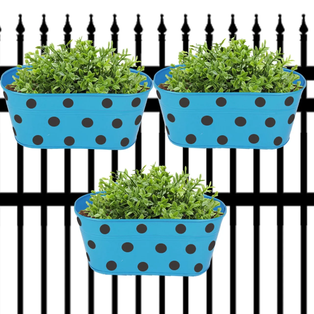 Polka Dot Blue 10" Balcony Railing Planter