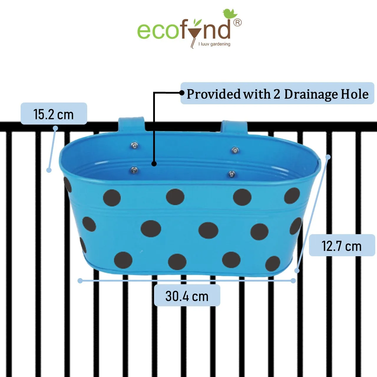 Polka Dot Blue 10" Balcony Railing Planter