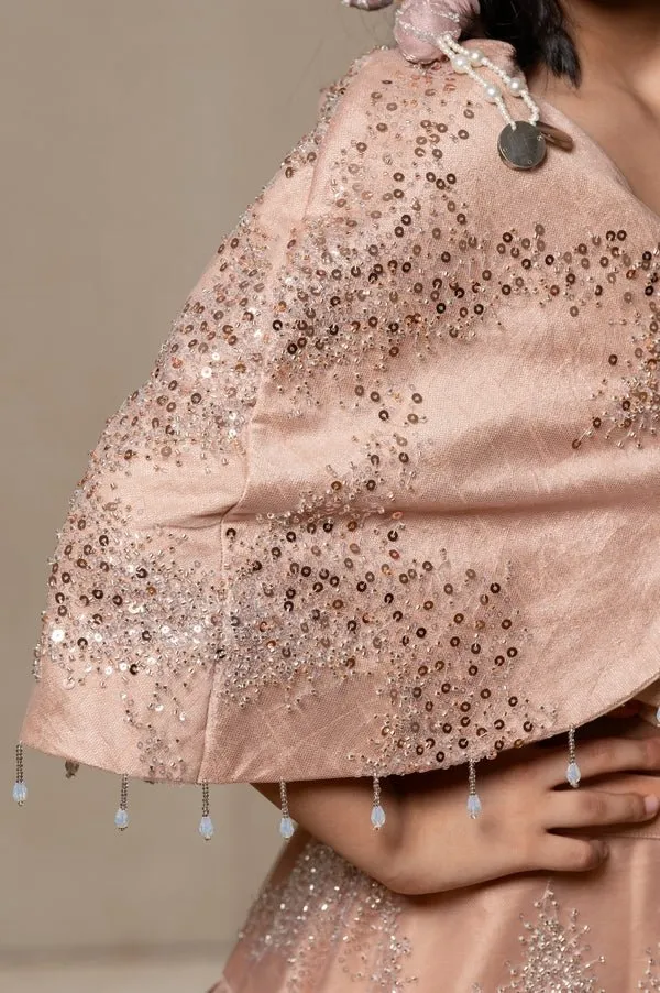 Shawl style Cape with beaded work and pleated Lahenga