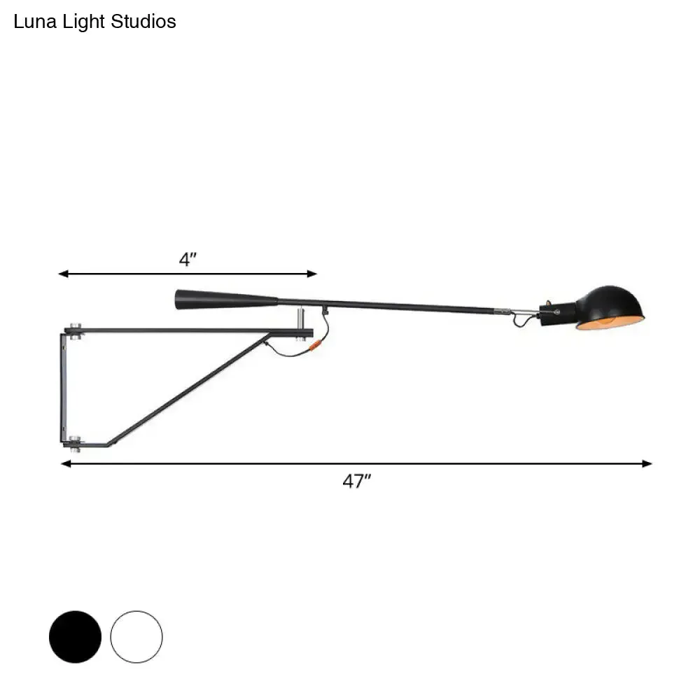 Telescopic Arm Studio Task Wall Light - Industrial Iron 1 Head Black/White Plug-in Lamp with Bowl Shade and Tri-Bracket