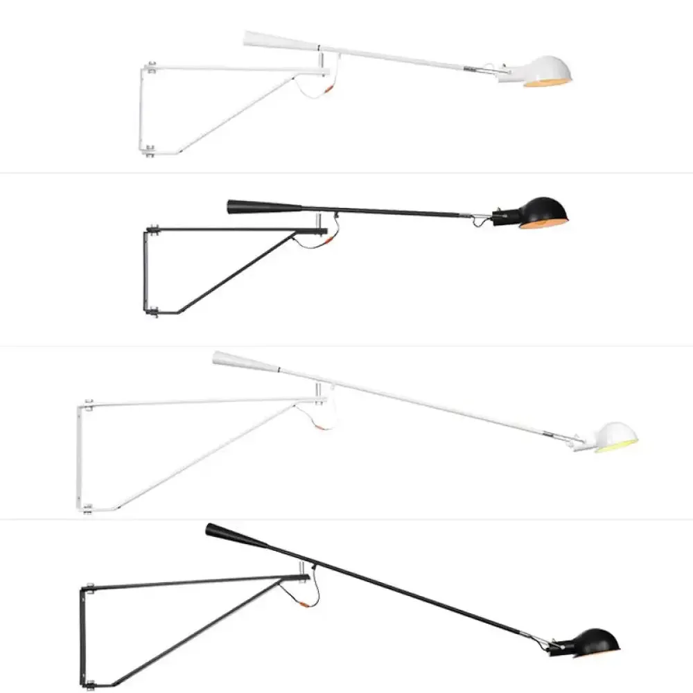 Telescopic Arm Studio Task Wall Light - Industrial Iron 1 Head Black/White Plug-in Lamp with Bowl Shade and Tri-Bracket