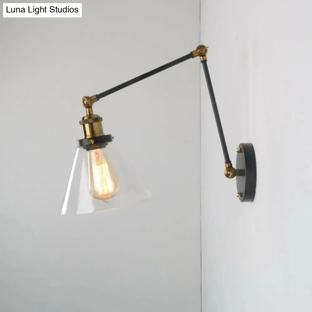 Vintage Cone Wall Light - Clear Glass Wall Mounted Lamp with Long Arm