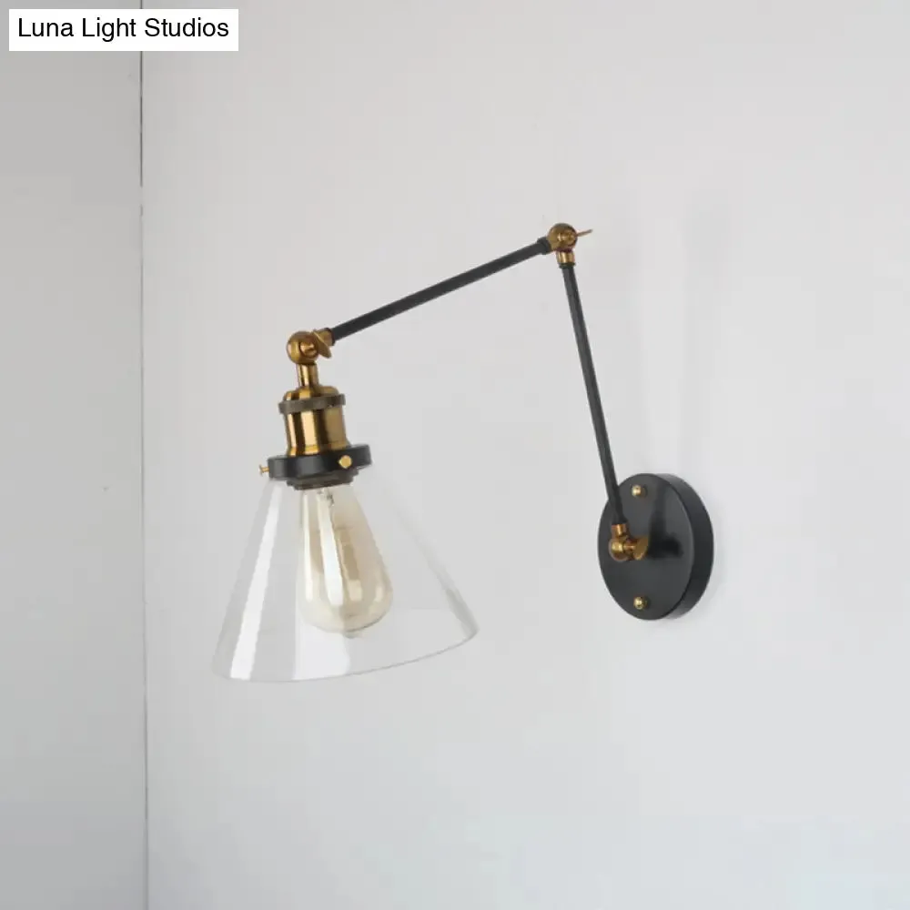 Vintage Cone Wall Light - Clear Glass Wall Mounted Lamp with Long Arm